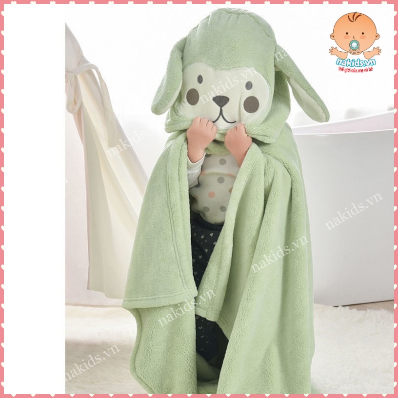 Áo Choàng - Khăn Tắm Có Mũ Chất Liệu San Hô Siêu Mềm Mịn An Toàn Cho Da Của Bé