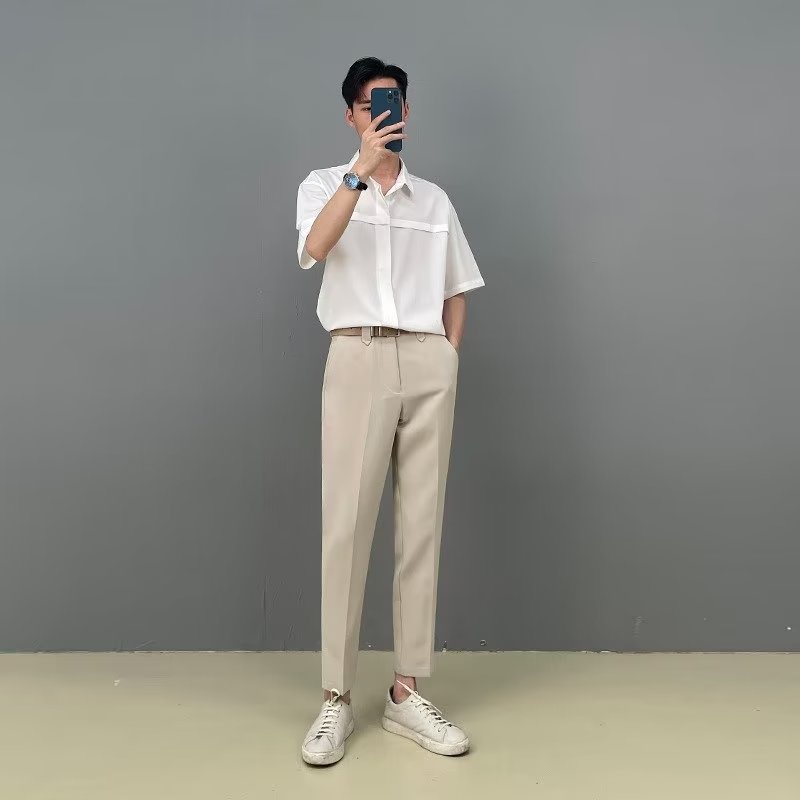 Áo Sơ Mi Lụa Lạnh Mỏng Nhẹ Tay Ngắn 2 Màu Sắc Thời Trang Mùa Hè Cho Nam Giới Có Size M-3XL