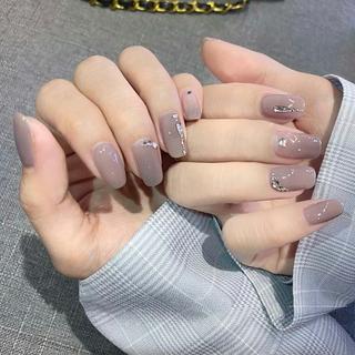 [Hàng mới về] Set 24 Móng Tay Giả Đính Đá Lấp Lánh Màu Xám Z014