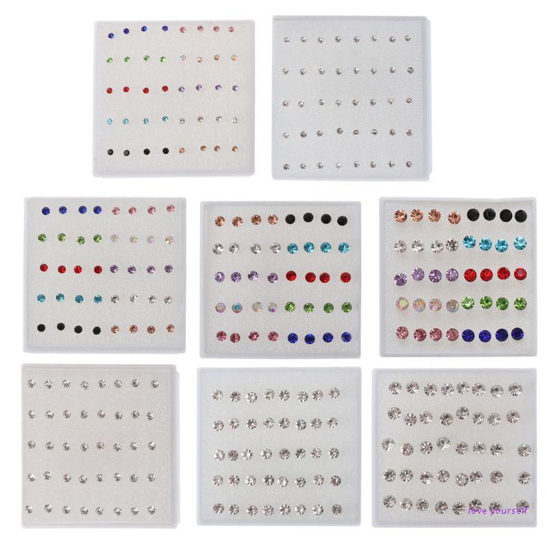 Set 20 Đôi Khuyên Tai Đính Đá Nhiều Màu Sắc Bằng Nhựa Chống Dị Ứng