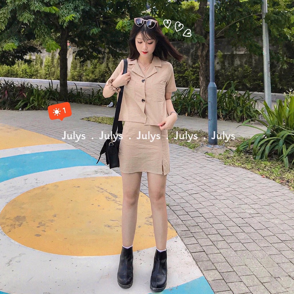 Set áo cổ vest kèm chân váy (ảnh thật JULYS chụp/có video cận cảnh)