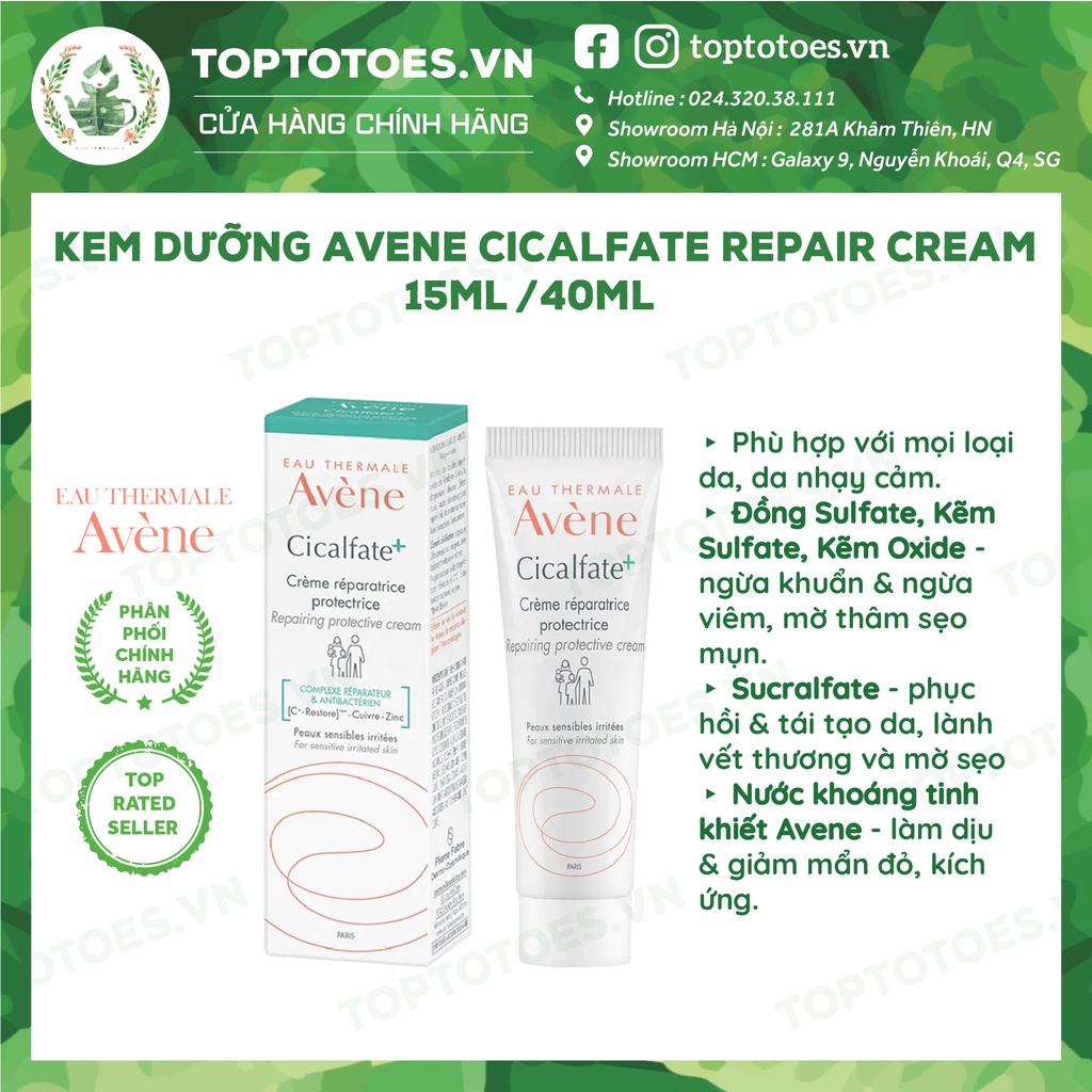 Kem dưỡng tái tạo, phục hồi da AVENE CICALFATE+ REPAIR CREAM 15ml/ 40ml [NHẬP KHẨU CHÍNH HÃNG 100%]