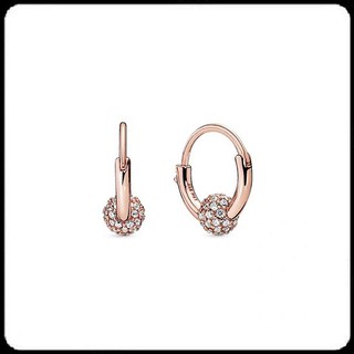 Rose Gold Pave Bead Hoop Earrings Best Gift