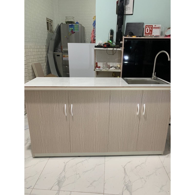 Tủ bếp nhựa đài loan có bồn và dán gạch 145x80(TPHCM) | BigBuy360 - bigbuy360.vn