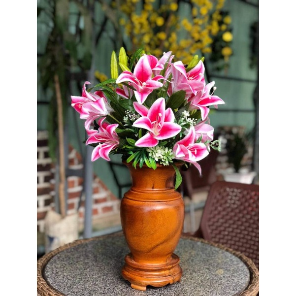 [ HOA VẢI [ HOA LY CAO SU ] [ CÀNH DÀI 30CM ] HOA LY CAO SU 3 BÔNG, 1 NỤ