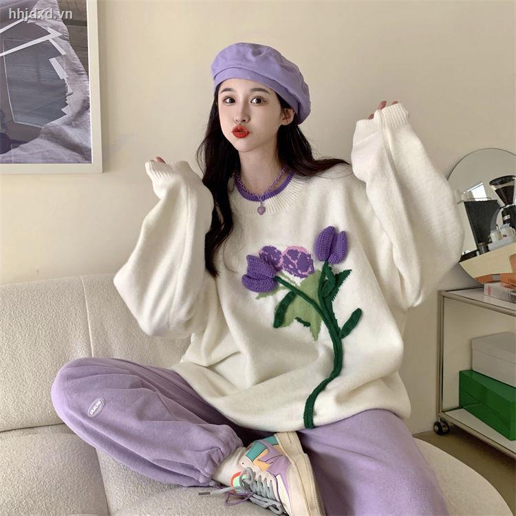 Áo sweater cổ tròn dáng rộng ba chiều hình hoa tulip có khóa kéo thời trang thu đông hàng mới dành cho nữ sinh [làm 7 ngày] | BigBuy360 - bigbuy360.vn