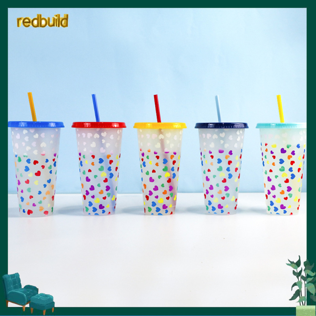 Redbuild 5Pcs Water Cup Random Color Eco-friendly Plastic Camping Sports Straw Bottle for Office