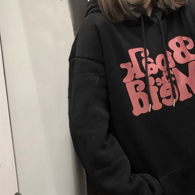 ZHELIHANGFEI  Áo Hoodie Dáng Rộng In Chữ Cá Tính Dễ Phối Đồ