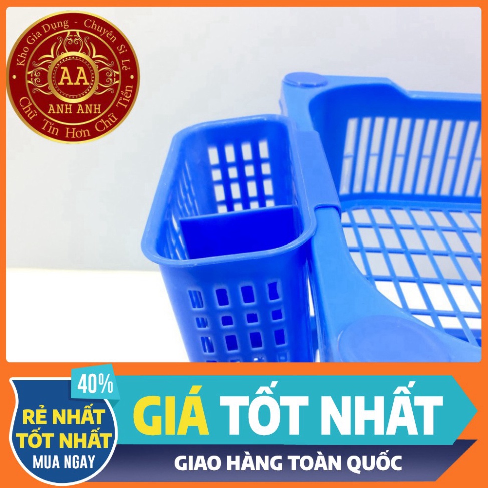 Giá để bát⚡️FREESHIP⚡️ Kệ bát nhựa 2 3 tầng Việt Nhật màu xanh có ống đũa.Kệ để đồ đa năng.