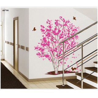 Decal dán tường Cây lá hồng