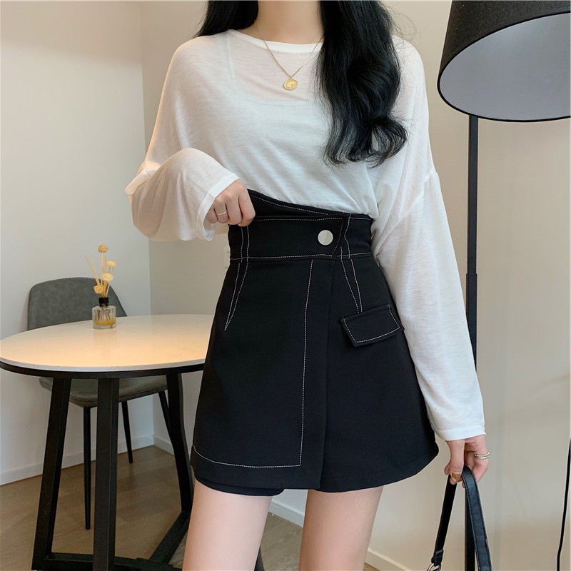 LEEVA - Quần giả váy đắp tà phối viền cá tính CV009