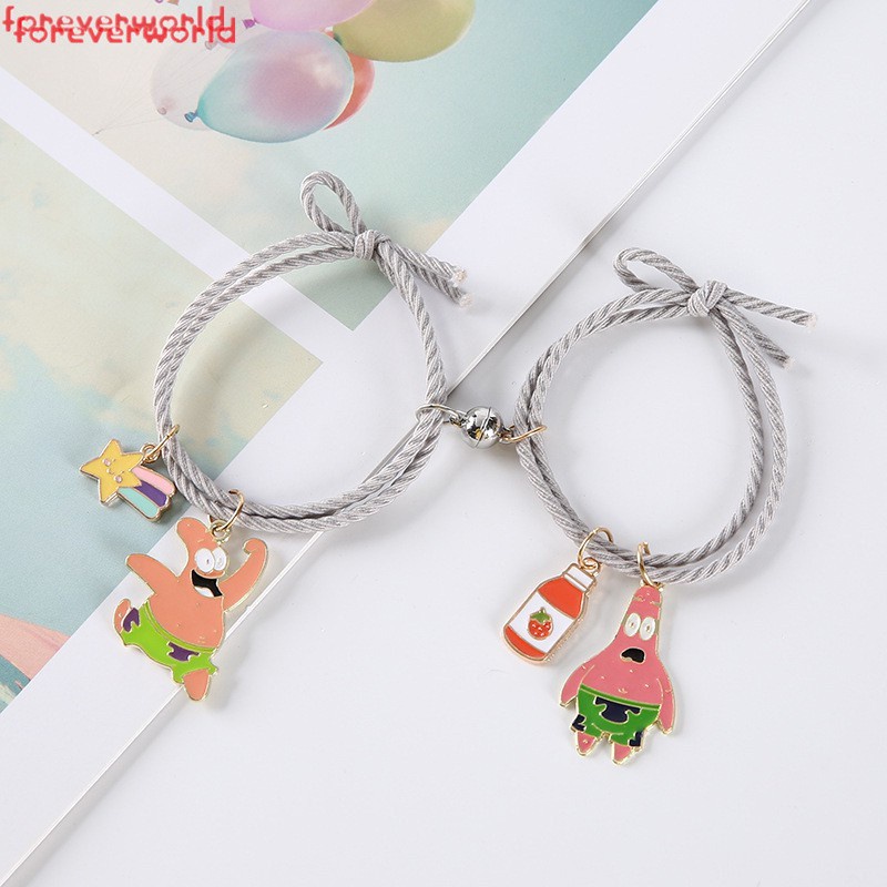 2pcs Cặp Vòng Tay Cao Su Mặt Hình Bọt Biển Hoạt Hình Đáng Yêu Vòng tay nam châm cặp đôi