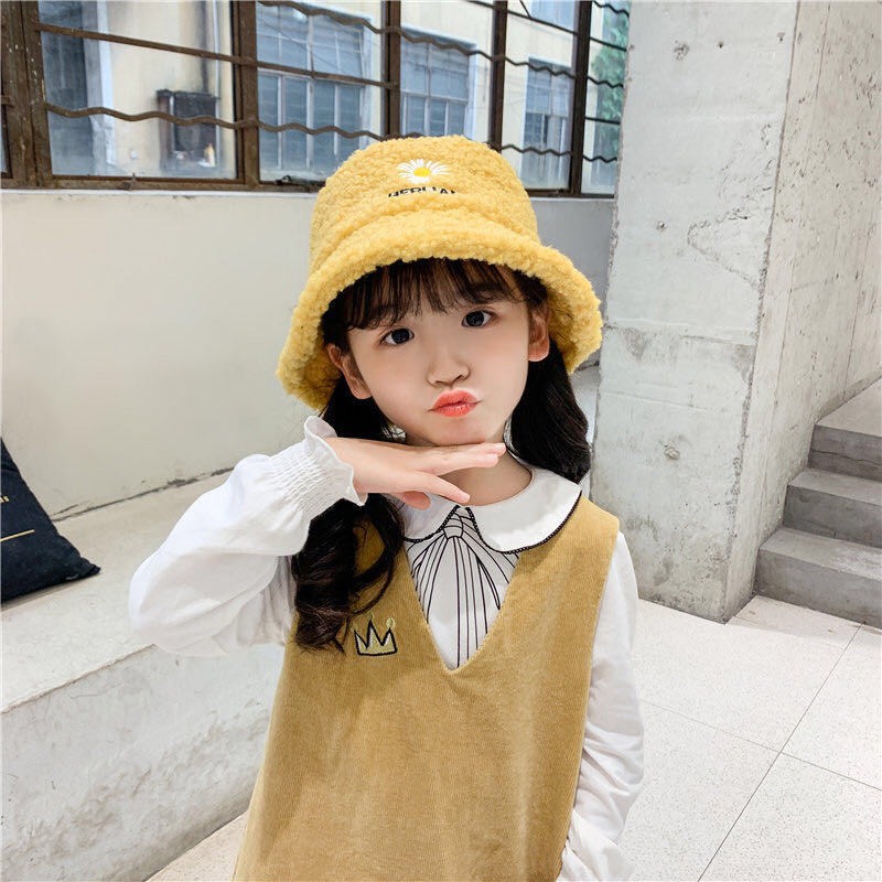 Mũ - nón Bucket lông cừu, phong cách Retro Hàn Quốc cho mẹ và bé