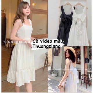 [Ảnh thật/Video]Váy hai dây Lisa quyến rũ có thắt nơ sau Đầm thiết kế đi biển
