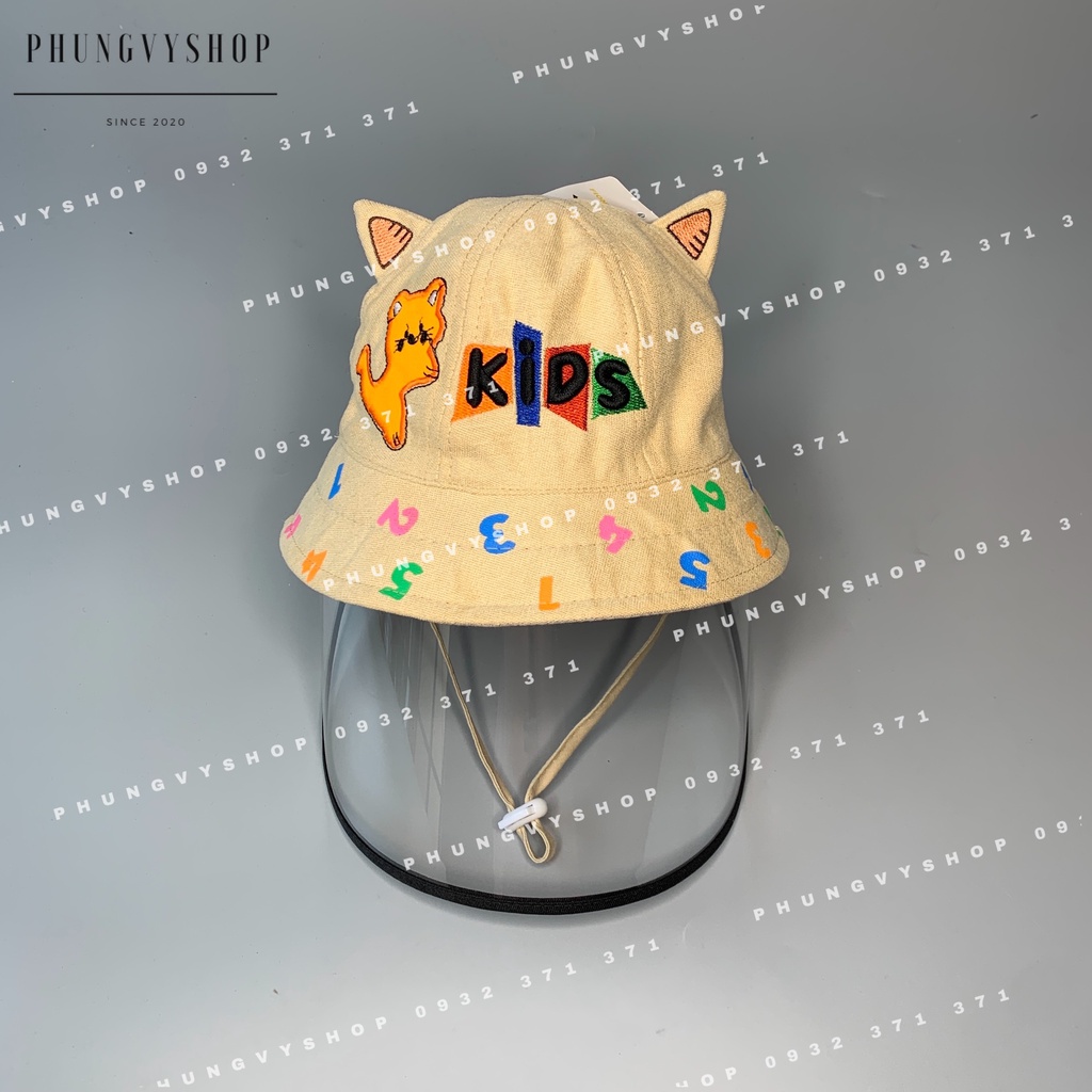 (Bé dưới 18 tháng/ Vòng đầu 48cm) Mũ CHỐNG GIỌT BẮN cho bé trai bé gái - NHUNG MÈO KID SỐ MÀU-Nón cản bụi