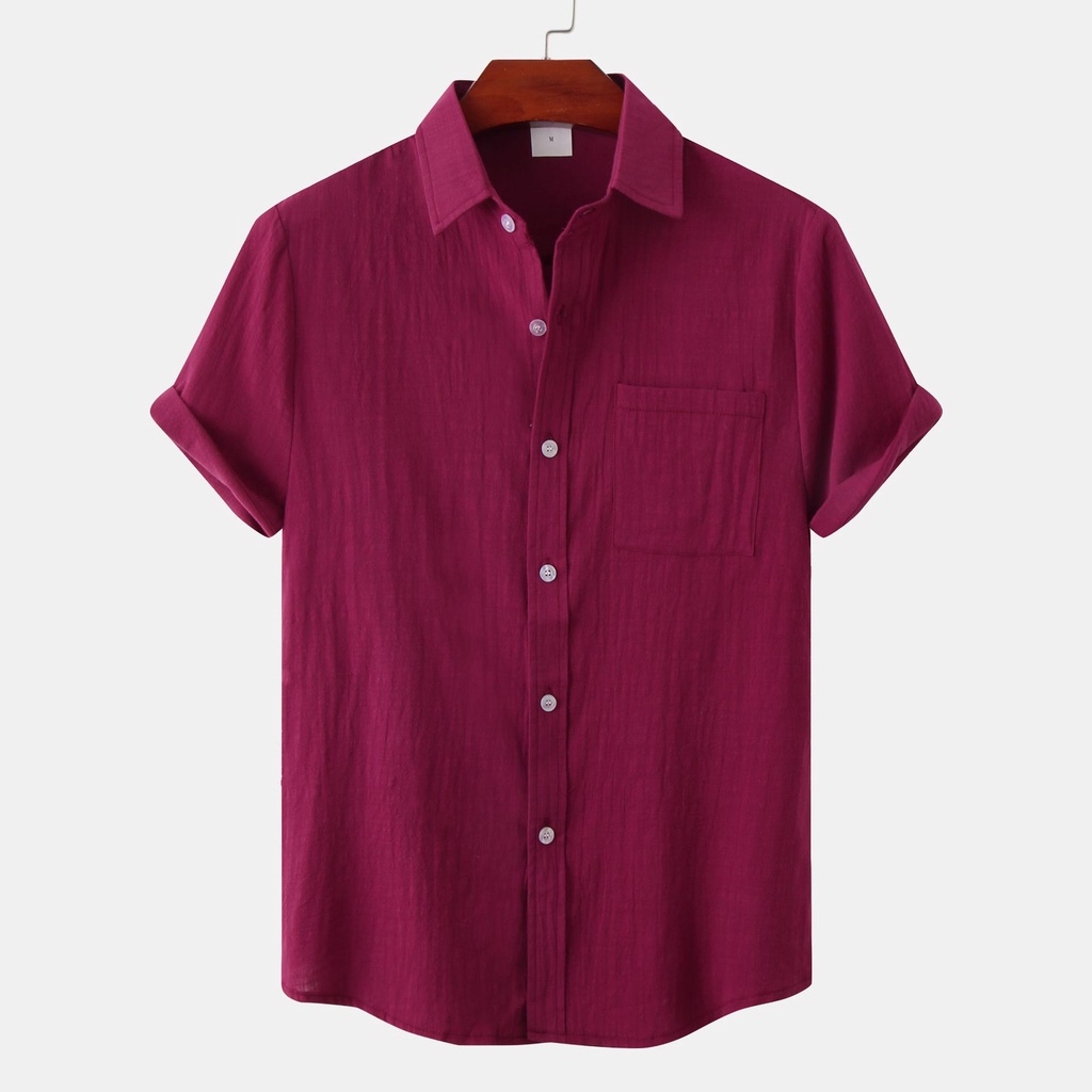 Áo Sơ Mi Cotton Lanh Ngắn Tay Màu Trơn Phối Túi Cài Nút Phong Cách Trung Hoa Thời Trang Mùa Hè 2022 Cho Nam