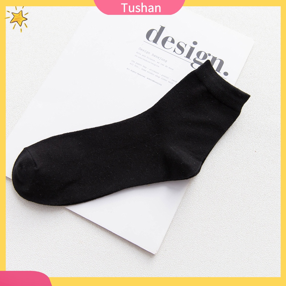 TUSH Business Men Solid Color Breathable Cotton Soft Elastic Middle Tube Crew Socks