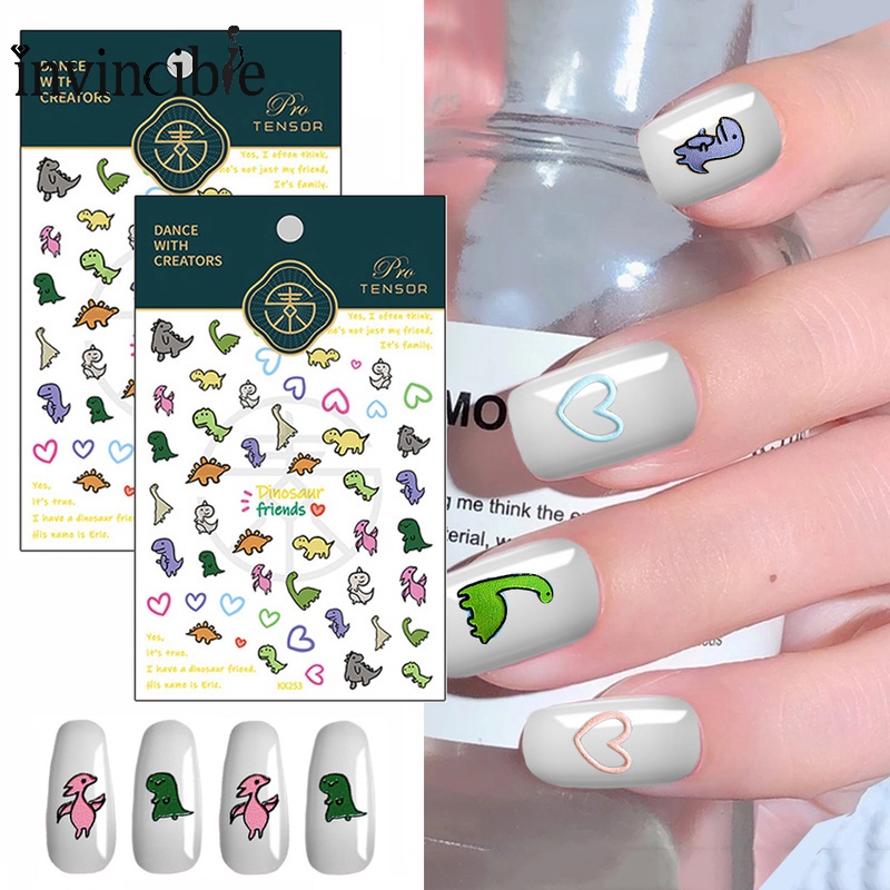1 Tấm Miếng Dán Móng Tay Họa Tiết Khủng Long 5D Nhiều Màu Dễ Thương DIY