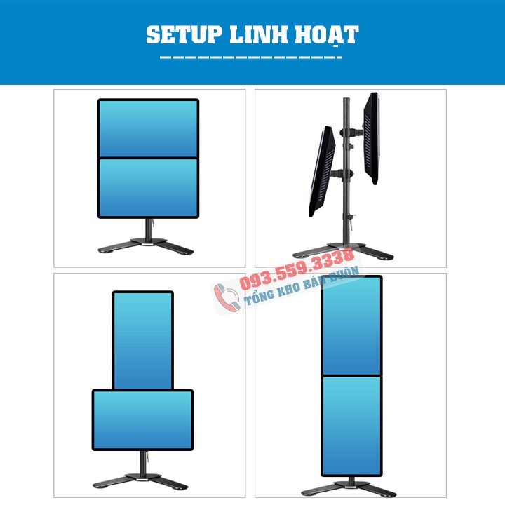 Giá Treo 2 Màn Hình Xếp Màn Trên / Dưới M073 17 - 27Inch - Thiết Kế Chân V Để Bàn Chắc Chắn - Tải Trọng 8Kg 1 Tay