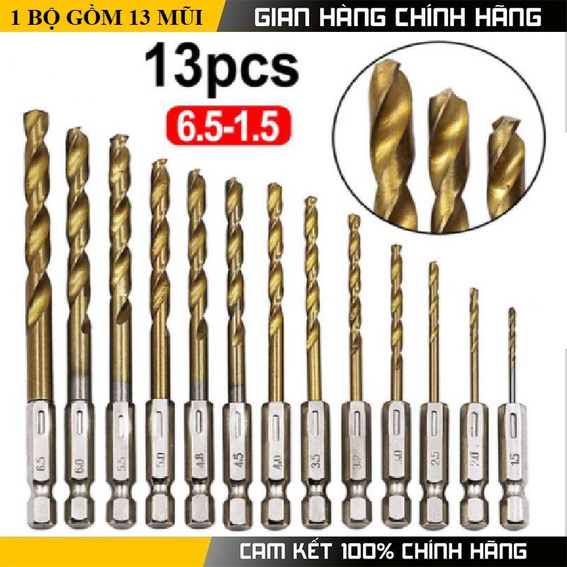 Bộ 13 mũi khoan gỗ, nhôm, mica ,nhựa phủ titanium