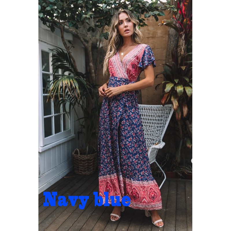 Đầm xẻ tà ngắn tay phối hoa văn Vintage cho nữ | BigBuy360 - bigbuy360.vn