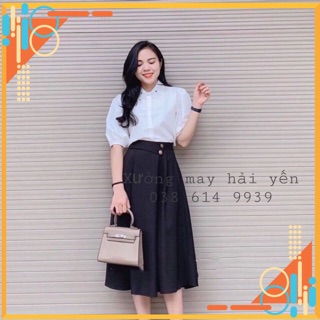[ Ảnh Thật] Chân váy xoè phối cạp 2 khuy