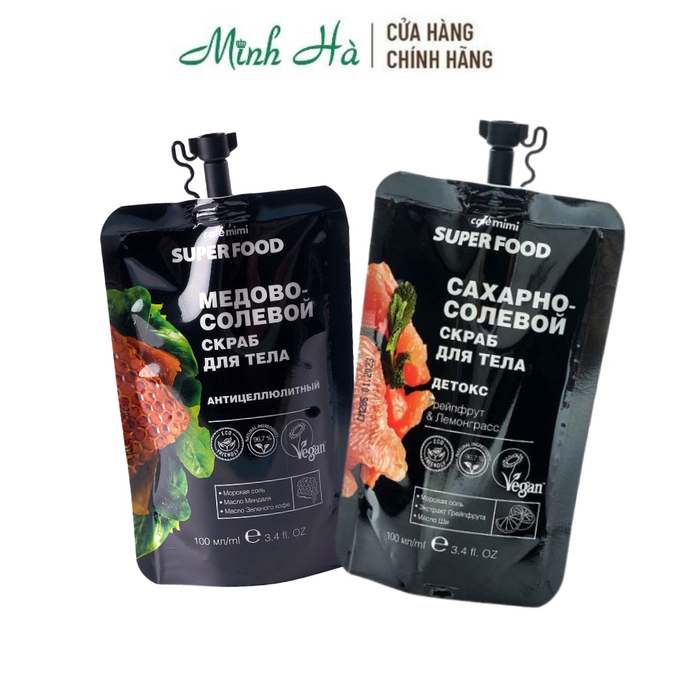 Tẩy tế bào chết cafe MiMi Super Food 100ml / Body Coffee &amp; Cinnamon 120g mang đến làn da body sạch sâu và mịn màng