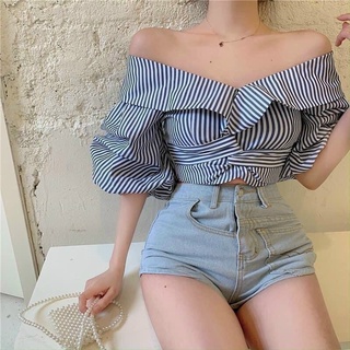 ÁO SƠ MI TRỄ VAI BUỘC EO CROPOP  [kèm ảnh thật]