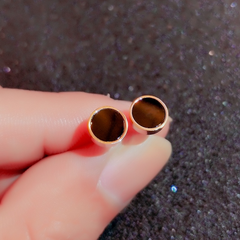Khuyên tai JIUDUOLAN thép titan mặt tròn màu đen thời trang đơn giản dễ phối đồ dành cho nữ