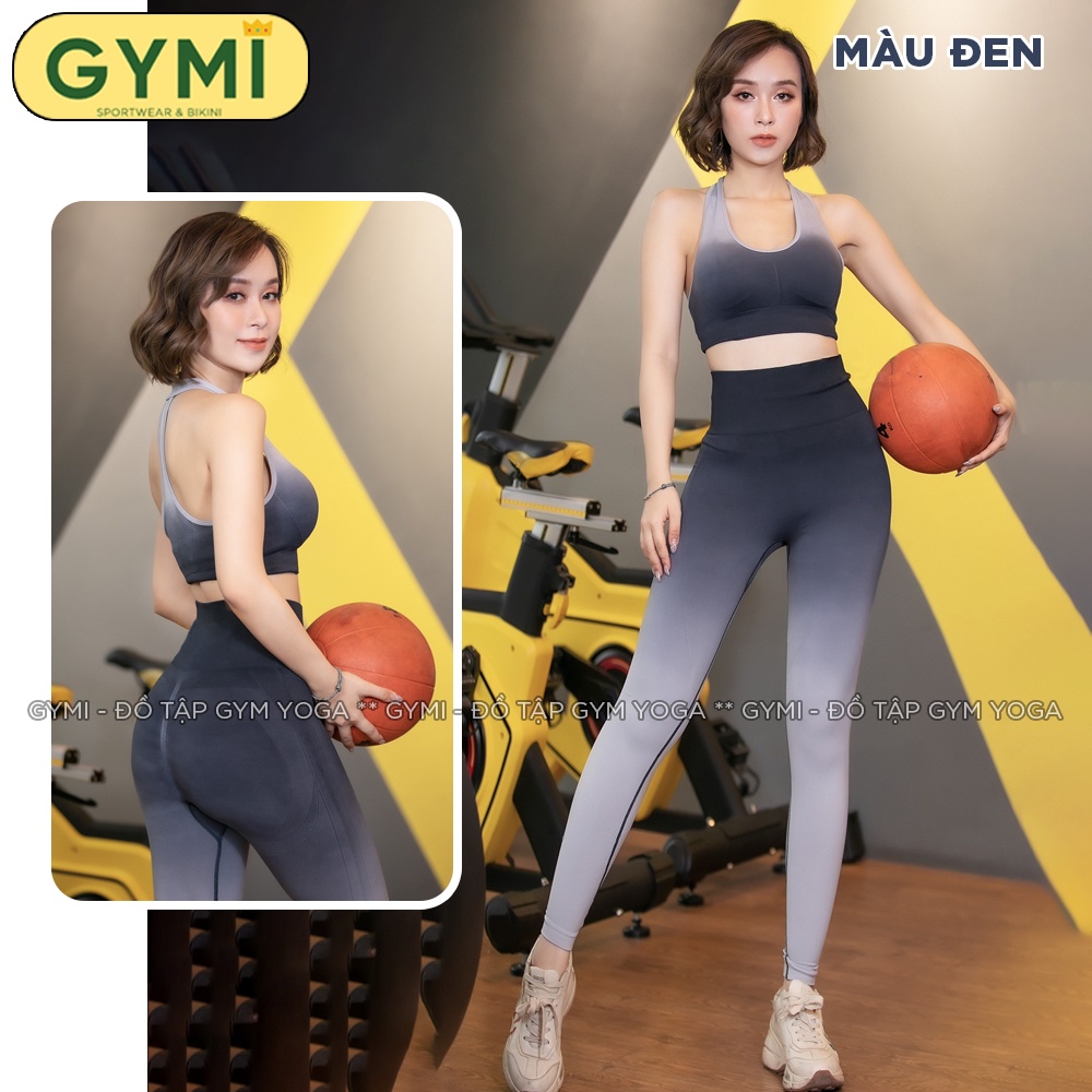 Set bộ đồ tập gym yoga nữ GYMI SET09 gồm áo bra thể thao và quần legging cạp cao chun mông chất dệt co giãn