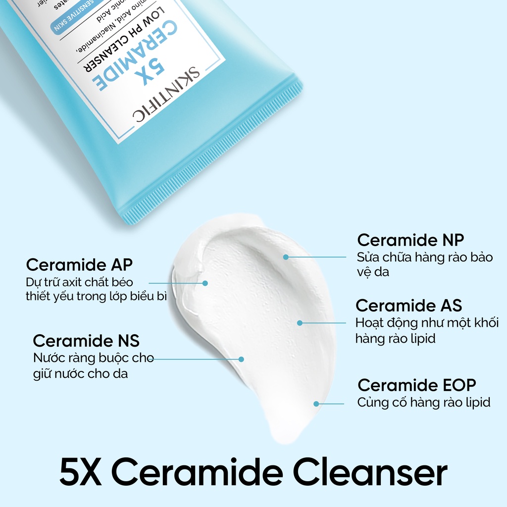 SKINTIFIC 5X Ceramide Low pH Cleanser 80g Sữa Rửa Mặt / SKINTIFIC 10% Niacinamide Brightening Serum 20ml Dưỡng Trắng