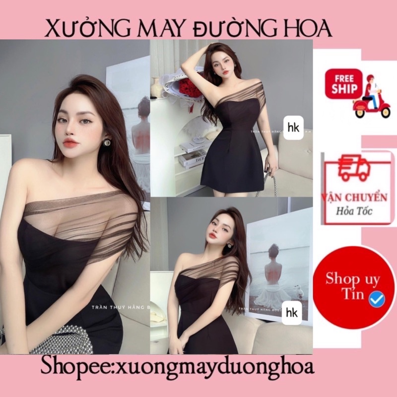 Váy tuyết mưa phối lưới lệch vai siêu xinh