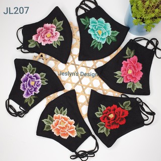 Khẩu trang thêu tay vải linen hình hoa Mẫu đơn JL207