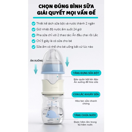 Bình sữa thông minh Dr Green, bình pha sữa tiện lợi 3 trong 1 dung tích 150ml 240ml 300ml Shop Babe K