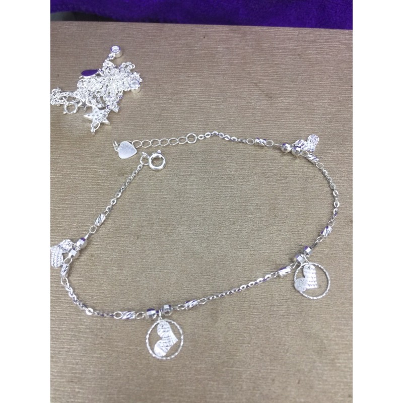 Lắc chân tim trơn phối đốt trúc bạc thật chuẩn cao cấp