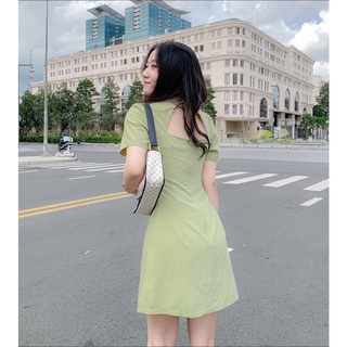 Đầm SOPHIA - Đầm trơn nút bọc