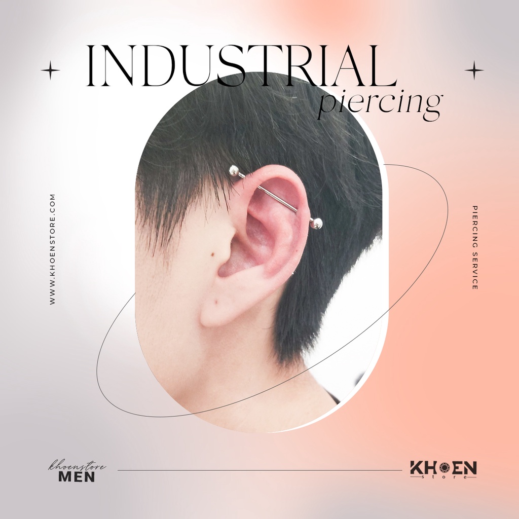Khuyên tai Industrial đầu bi dài 35-40mm