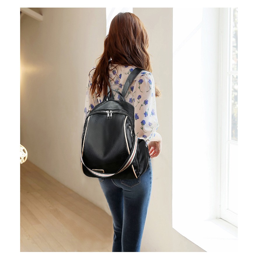 BL49- Balo Da Mềm Logo Kiêm Túi Đeo Chéo Hàng Chuẩn Quảng Châu Cao Cấp