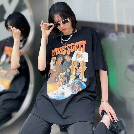 QADCOL Áo thun tay ngắn cá tính retro hiphop phong cách đường phố Mỹ