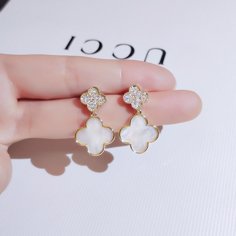 Khuyên tai JIUDUOLAN mạ bạc mặt cỏ bốn lá đính đá nhân tạo thời trang đơn giản tinh tế dành cho nữ