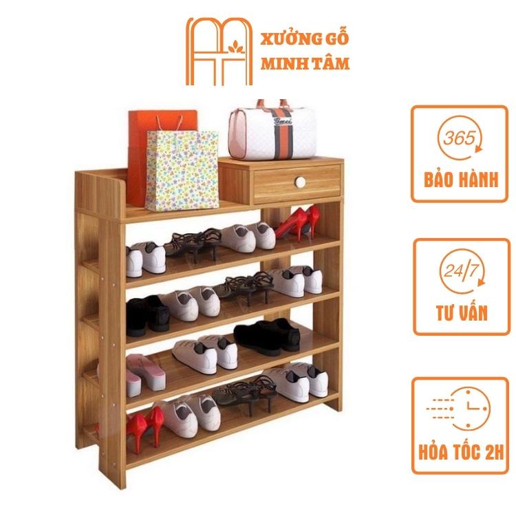 Kệ để giày dép gỗ 5 tầng cao cấp , có ngăn kéo, tiện lợi l Kệ giày dép gỗ MDF , dạng lắp ghép có ốc vít đi kèm