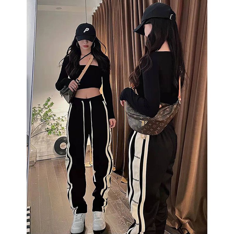 NRVP Quần Thể Thao Nữ Ống Rộng Phong Cách Thời Trang Đường Phố Hàn Quốc Mới