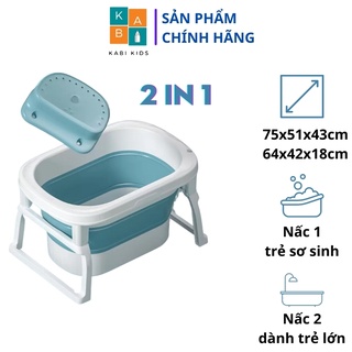 (Loại lớn, dày) Thau tắm cho bé gấp gọn 2in1, với 2 nấc tắm phù hợp cho bé phát triển từ 0-15 tuổi