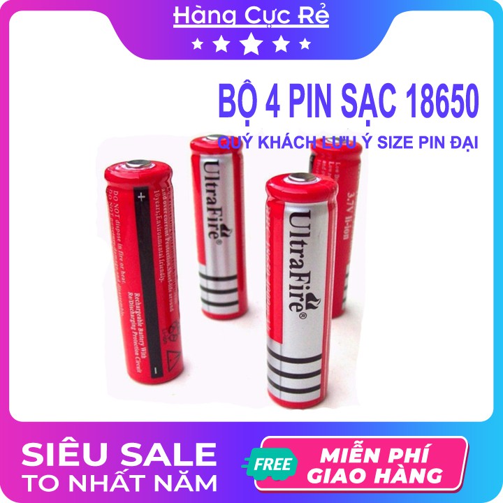 Bộ 4 Pin sạc 18650 loại TỐT Ultra Fire 🚀 FREESHIP 🚀 Pin phù hợp cho đèn pin, quạt mini, quạt sạc - Shop Hàng Cực Rẻ