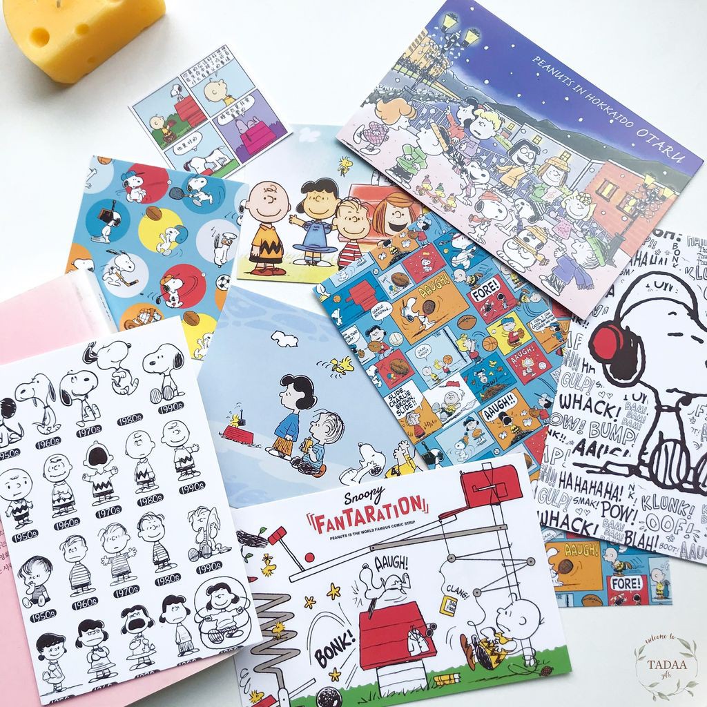 Set postcard hoạt hình Snoopy &amp; Friends dễ thương giấy dán trang trí tường nhiều màu sắc