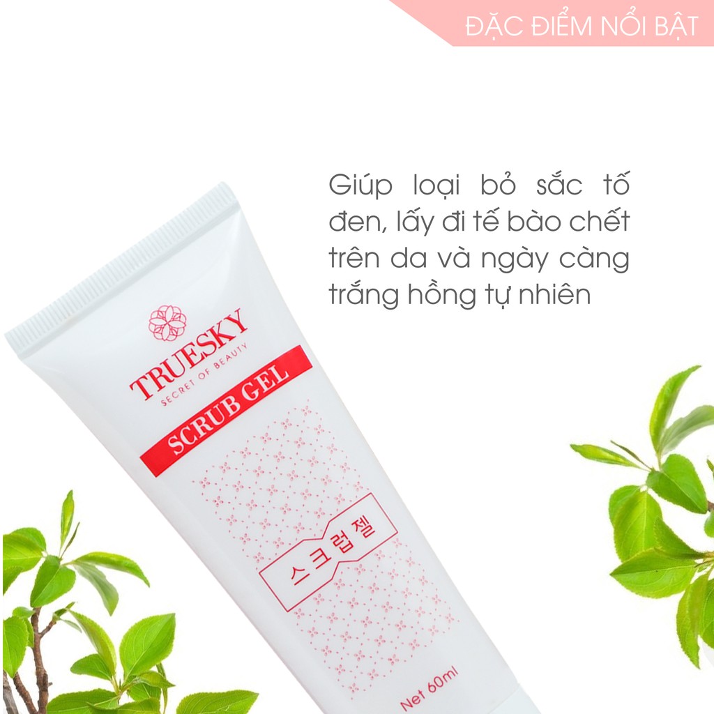 Bộ làm sạch và dưỡng trắng da mặt Truesky gồm 1 serum dưỡng trắng 20ml + 1 tẩy tế bào chết cam 50g
