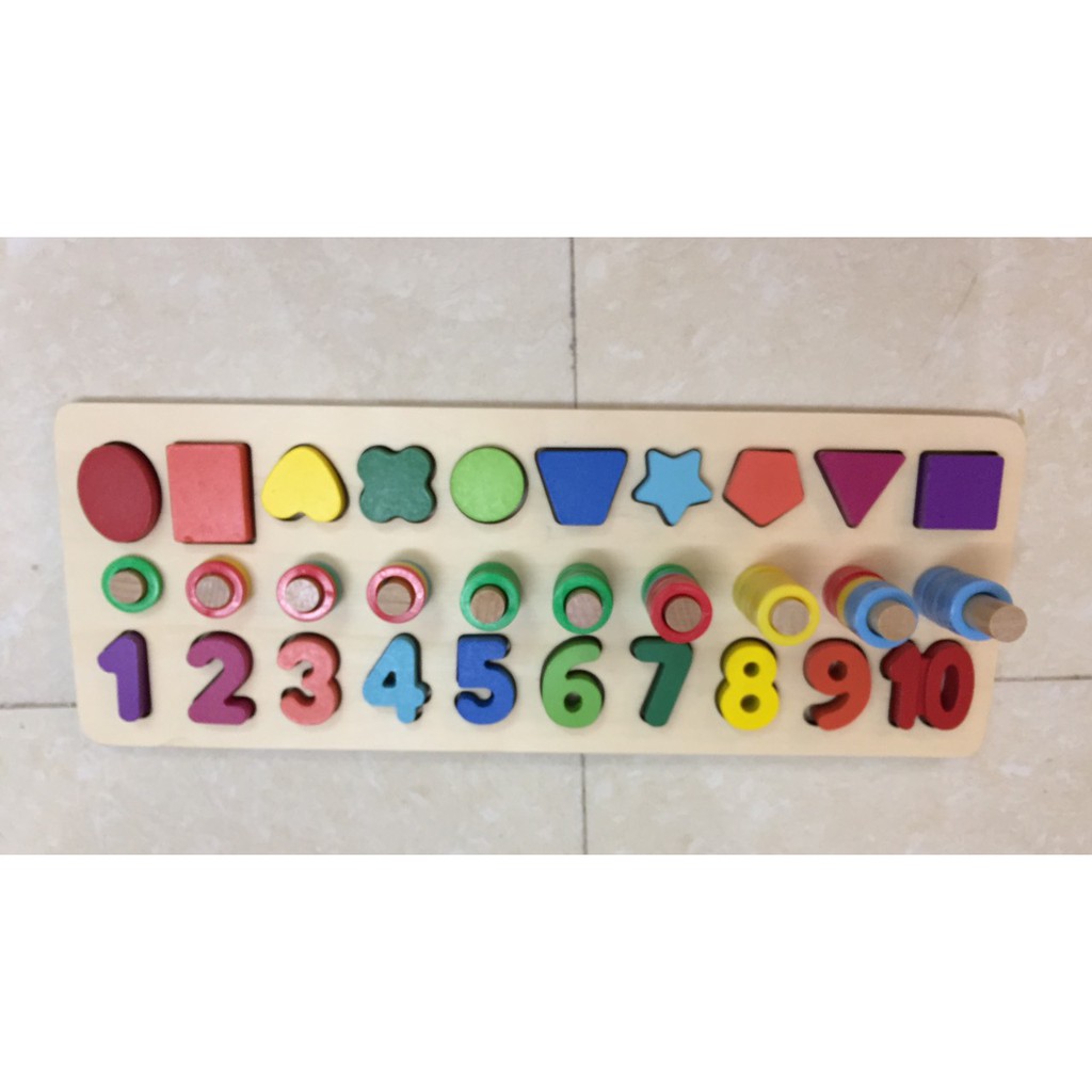 Bảng Hình Khối, Số Và Cột Tính Bằng Gỗ - Giáo Cụ Montessori
