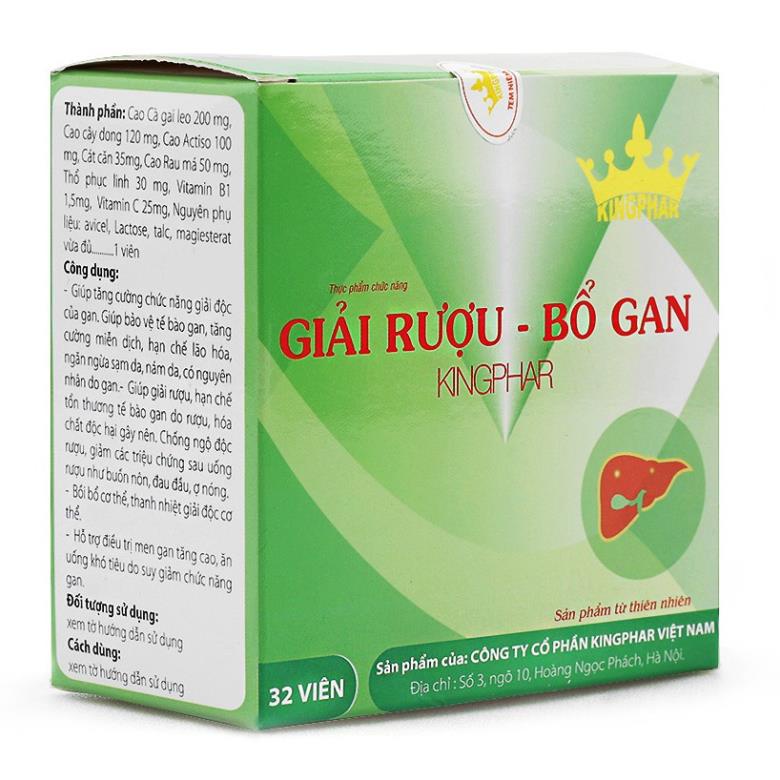 GIẢI RƯỢU, BỔ GAN KINGPHAR – HỖ TRỢ GIẢI ĐỘC GAN (HỘP 32 VIÊN)