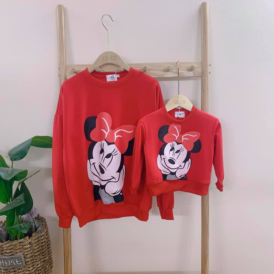 Áo nỉ nữ đôi mẹ và bé chất dày mịn không xù hình mickey siêu ấm JIMADO S722