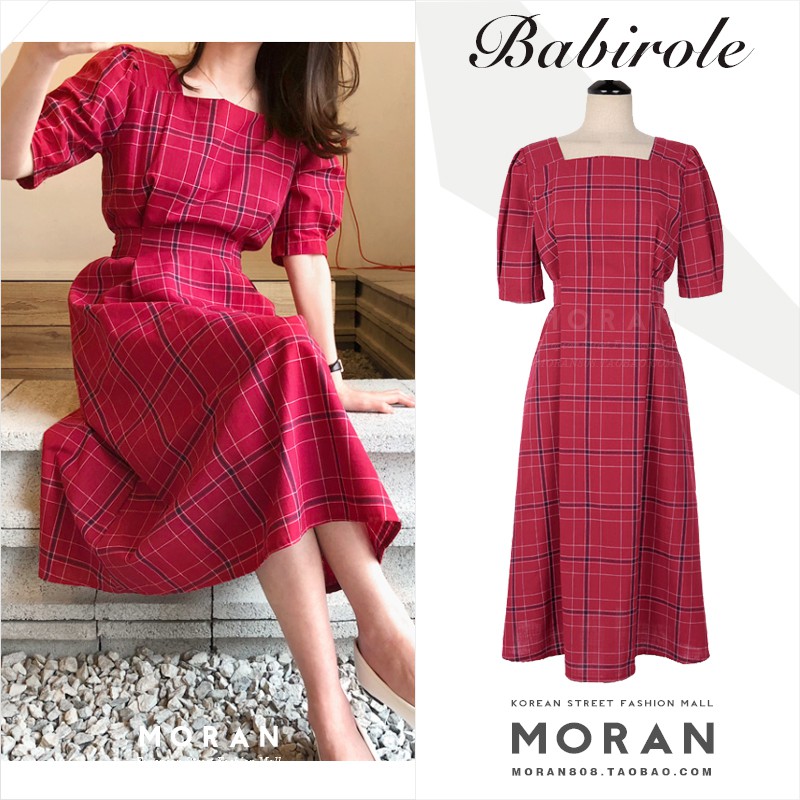 Váy kẻ cổ vuông thắt eo MORAN (ORDER) | BigBuy360 - bigbuy360.vn